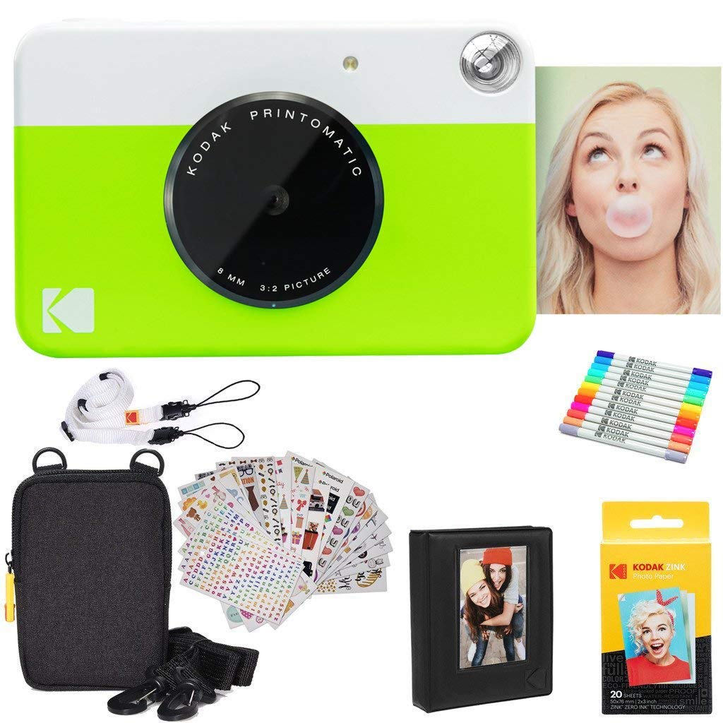 KODAK Printomatic Full-Color Instant Print Digital Camera - Colorful Photos On Zink 2x3" Sticky-Back Photo Paper - 5MP, Portable, Creative Fun Gift for Birthday, Christmas, Holiday - Green