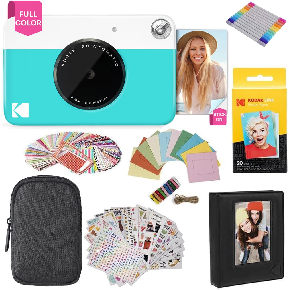 KODAK Printomatic Full-Color Instant Print Digital Camera - Colorful Photos On Zink 2x3" Sticky-Back Photo Paper - 5MP, Portable, Creative Fun Gift for Birthday, Christmas, Holiday - Green