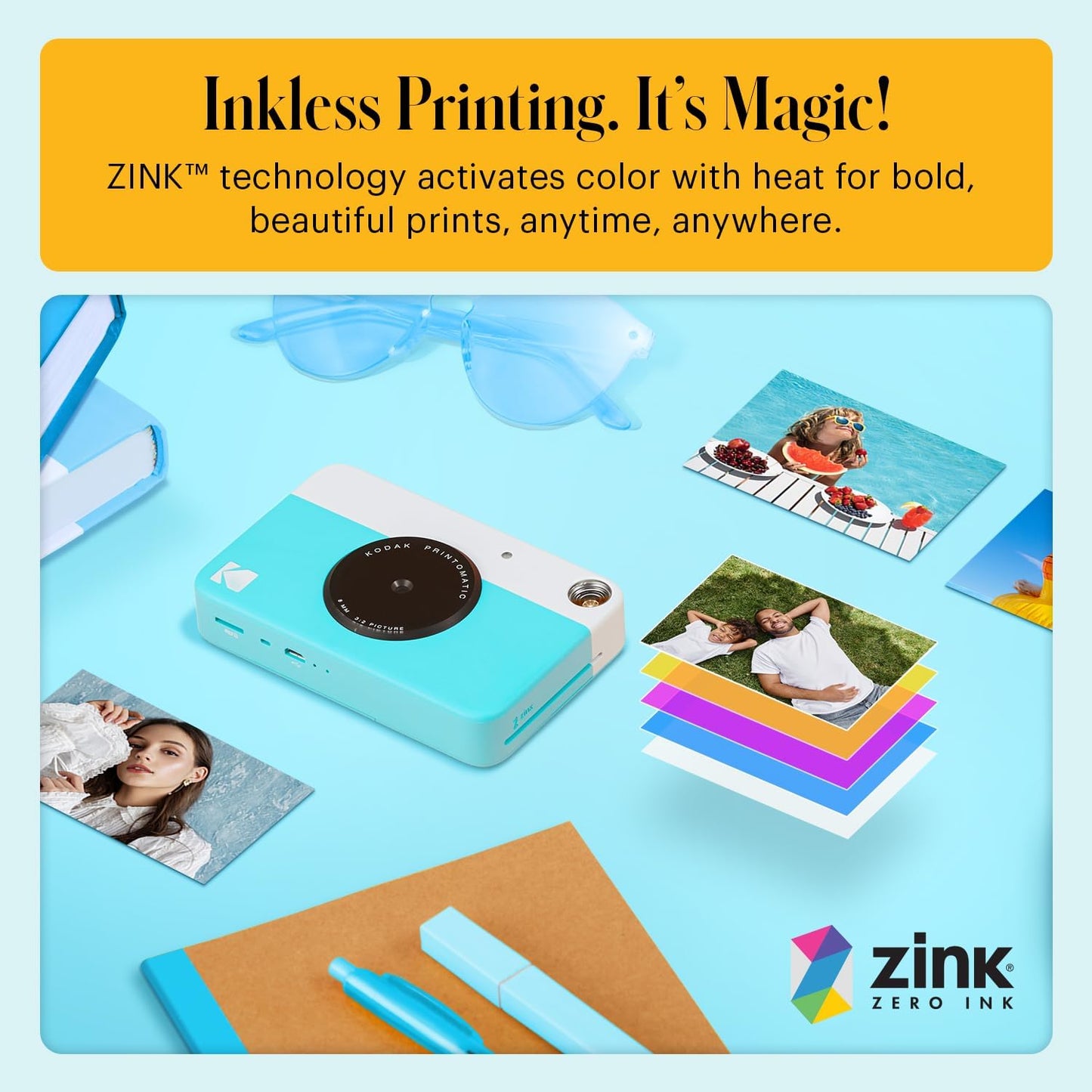 KODAK Printomatic Full-Color Instant Print Digital Camera - Colorful Photos On Zink 2x3" Sticky-Back Photo Paper - 5MP, Portable, Creative Fun Gift for Birthday, Christmas, Holiday - Green